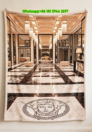 White Marble Versace Luxury Lobby Printed Flannel Throw Blanket IMG_1398